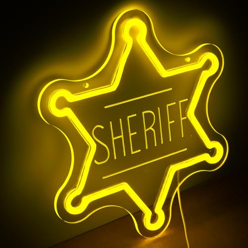 Sheriff Badge Neon Sign Wall Decor for Kids Room & Man Cave - Western LED Light