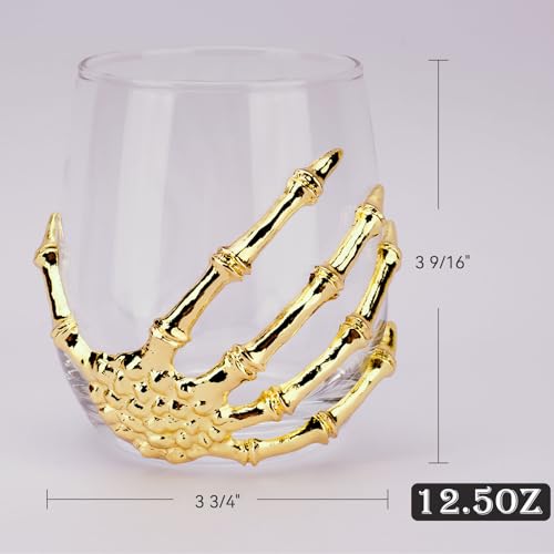 Halloween Skeleton Hand Stemless Wine Glass - 12.5 Oz Gold Skeleton Decor