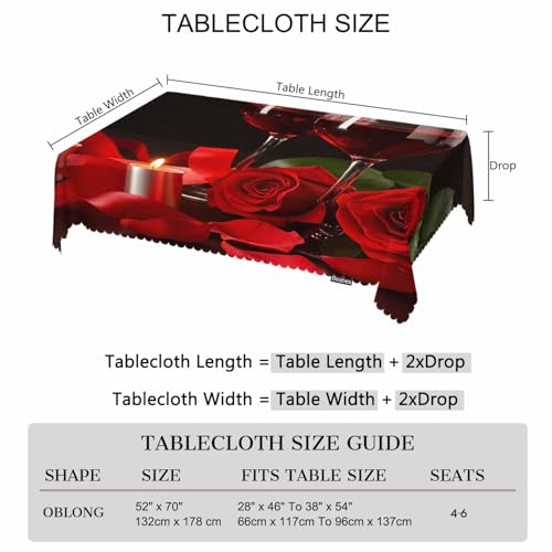 Rectangular Wine Table Cloth 70 x 52 Inches Red Rose Wipeable Table Cover for Indoor Outdoor Dining & Events