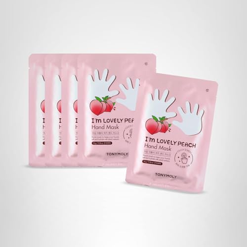 TONYMOLY I’m Lovely Peach Hand Mask – Hydrating & Moisturizing Korean Hand Treatment Gloves with Peach, Plum & Honeysuckle Extracts – Phone Screen Friendly, 5pk