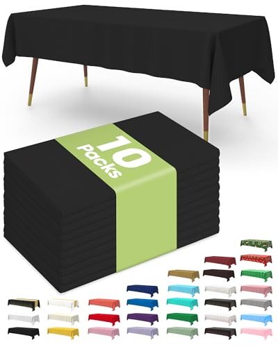 Disposable Plastic Tablecloth 54x108 Inch - Halloween Party Decor, Black, 10 Pack