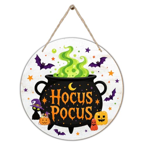 Halloween Witch Wood Hanging Sign - Spooky Witchy Wall Decoration H04