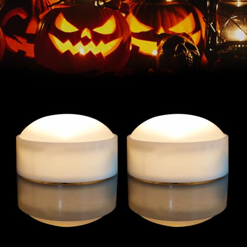 2 Pack White Halloween Pumpkin LED Candles with Timer and Remote - Flameless Battery Operated Decor