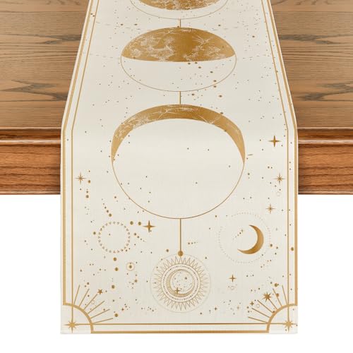 Beige Astrology Moon Magic Art Table Runner 13x72 Inch - Gothic Home Decor