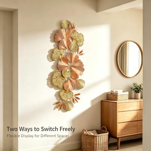 Large Metal Wall Art Ginkgo Leaves - Copper & Gold 3D Wall Decor, Indoor Outdoor Home Accent - Gold Variation