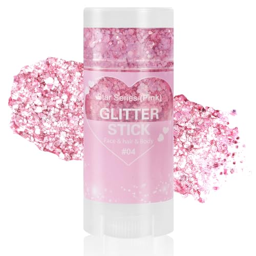 Pink Body Glitter Stick - Sparkling Face & Hair Makeup for Festivals & Parties