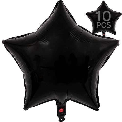 Black Star Balloons - 18 Inch Mylar Foil Helium Balloons for Birthday & Party Decorations - 10 Pcs - Black Star Shape