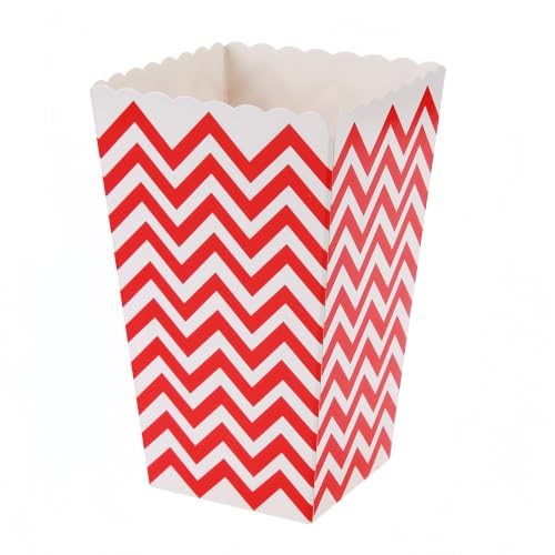 Mini Party Popcorn Cups 24 Pack Red Waves Disposable Paper Treat Boxes
