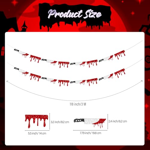 Halloween Blood Drip Banner Garland with Glitter Knife - Red Silver Black Variation