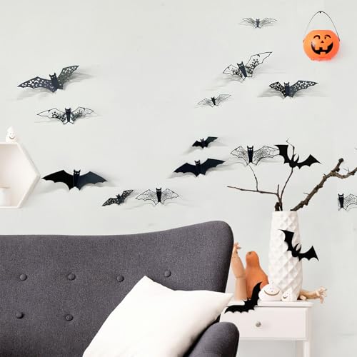 Halloween 3D Bat Wall Decals - Spooky Indoor Party Decorations, 24 Pieces
