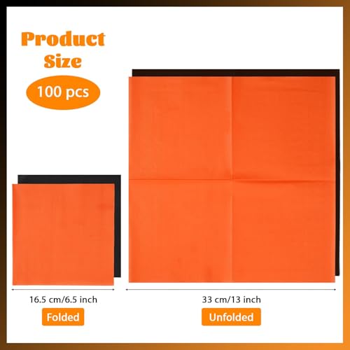 Black & Orange Paper Napkins 100Pcs - Halloween Party Disposable Hand Towels - 6.5x6.5in