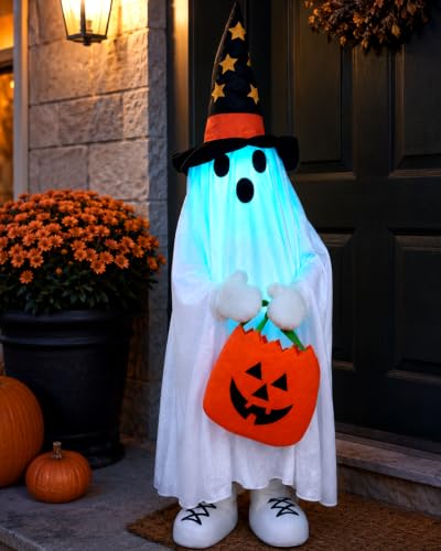 Light Up Ghost Halloween Yard Decor with RGB Color Changing Lights - 37 Inches
