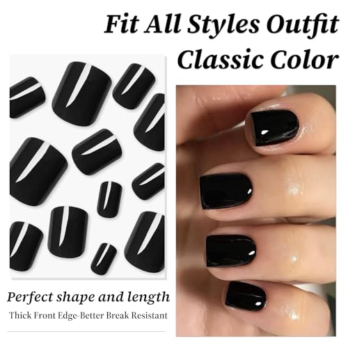 Lifextol Black Short Square Press On Nails Set with Glue & Tabs - 240pcs