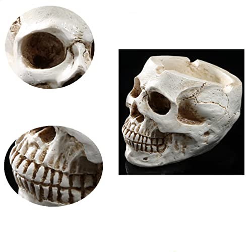 Polyresin Hand-Painted Skull Ashtray for Bar Decor, Indoor Outdoor Use