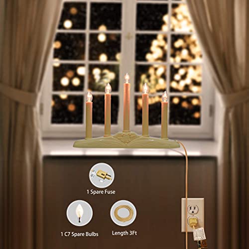 Clear 5 Light Electric Window Candle Lamp - Christmas Holiday Decor - Ivory Base
