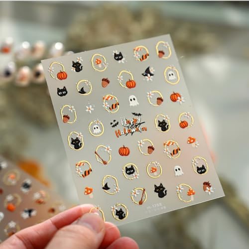 Halloween Nail Stickers Pumpkin Ghost Cat Nail Art Decals - Color30