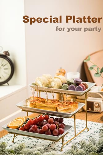 12 Inch Gold 3-Tier Porcelain Serving Tray Stand for Entertaining