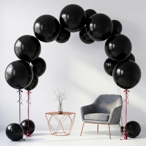 Black 18 Inch Latex Balloons - 15 Pack Large Round Party Decorations