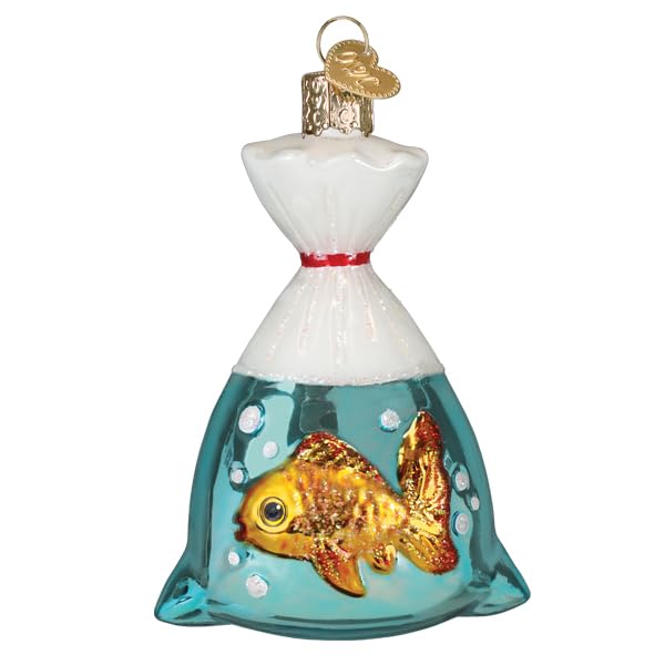 Goldfish in a Bag Holiday Glass Ornament for Christmas Tree - Handcrafted Pet Collection