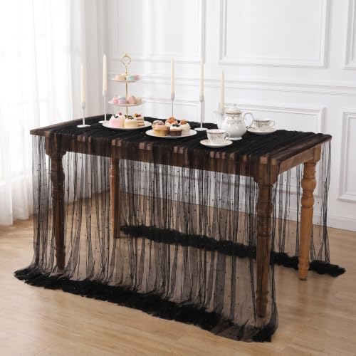 Gauze Tablecloth Black Pearl Tulle Overlay 60x120 Inches - 1 Piece