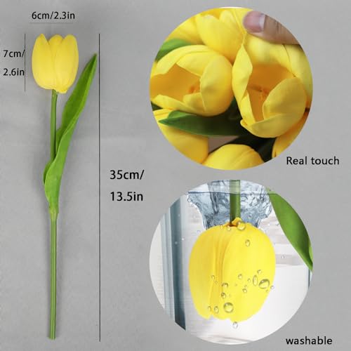 Large Luxury Series Yellow Artificial Tulips - Real Look & Touch for Wedding & Home Decor (11pcs)