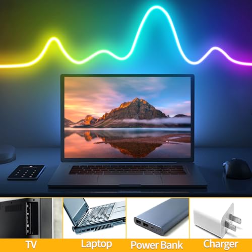 10ft RGB USB Neon Rope Lights with App Control - Indoor Color Changing LED Strip