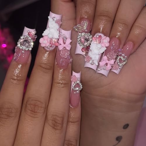 Silver-Pink Nail Charms Set - 55 Pieces Y2K Glitter Nail Art Accessories
