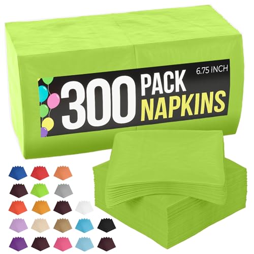 Lime Green Dinner Napkins - Party Solids 300 Pack, 2-Ply Disposable Paper