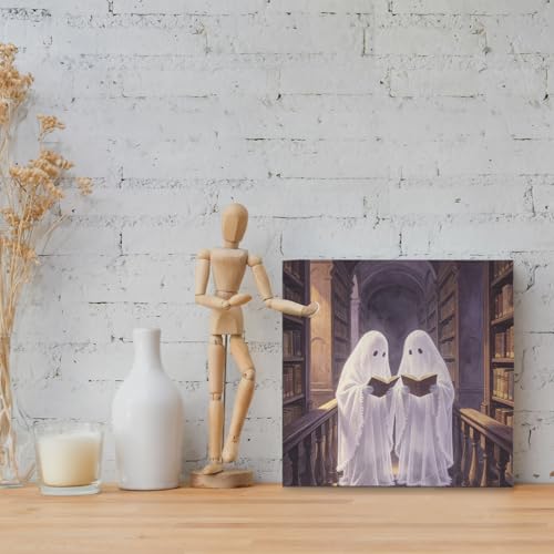 Ghost Library Wooden Sign - Halloween Book Decor for Home & Library - 5x5 Inch