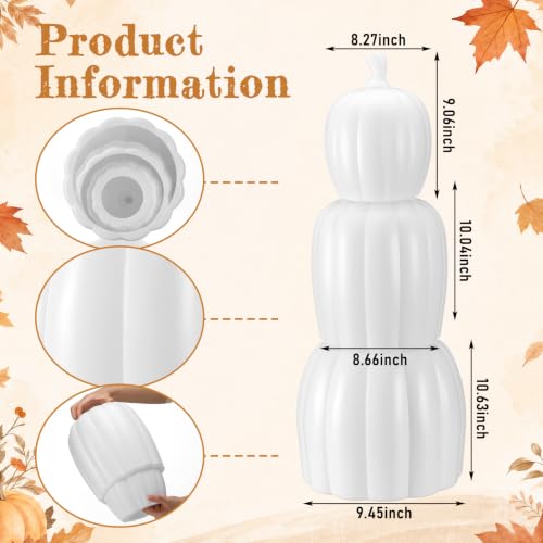 Halloween Stacked Plastic Pumpkin Decoration - DIY White Fall Decor, 29.7 inch