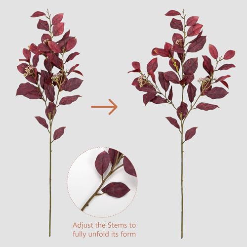 Artificial Burgundy Fall Euonymus Leaves Stems with Flower Seeds - 3 Pcs, 32 Inches