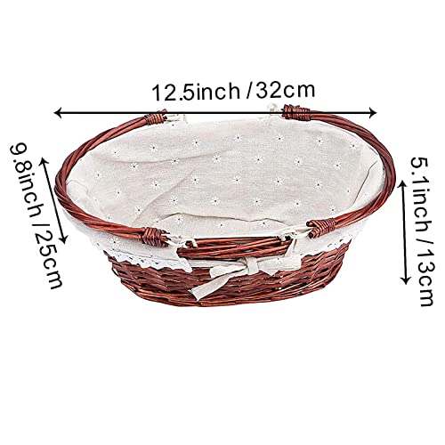 Small Wicker Picnic Basket Set with Linen Lining and Handles - Brown Willow Woven Baskets for Food and Gift Storage (2 Pieces)