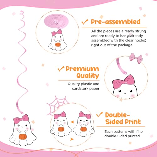Halloween Hanging Swirl Decorations Set - Pink Ghost Bat Pumpkin Bows Party Streamers