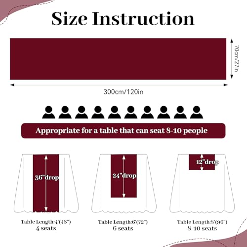 10Ft Burgundy Chiffon Table Runner 27x120 Inch for Wedding & Party Decor - QueenDream
