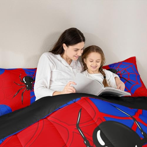 King Size Spider Web Comforter Set A3 - Halloween Gothic Insect Bedding with Pillowcases