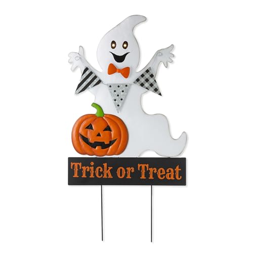 Rustic Lighted Halloween Ghost Yard Stake with Timer & Glowing Eyes - Outdoor Decor