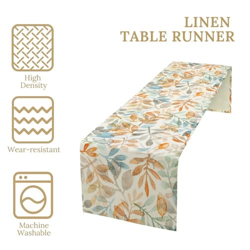 Fall Eucalyptus Leaf Table Runner - Autumn Orange Blue Harvest Thanksgiving Decor, 13x90 Inches - Autumn-5
