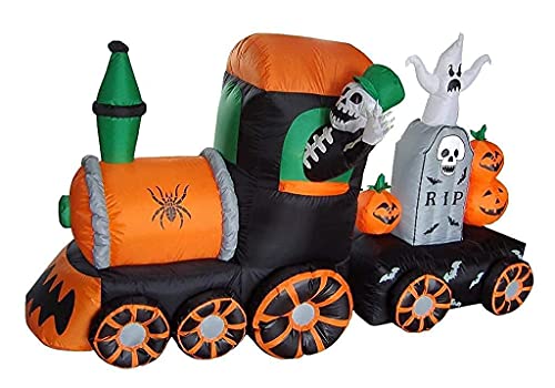 Inflatable Halloween Skeleton on Train & Ghosts Set - Indoor Outdoor Decor