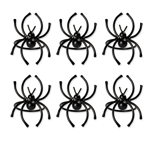 Halloween Napkin Rings Set - Black Spider Theme, 6 Piece Tabletop Decor