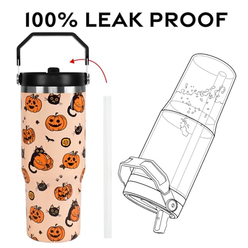 Halloween Black Cat Pumpkin Tumbler with Lid & Straw 30oz - Spooky Fall Gift