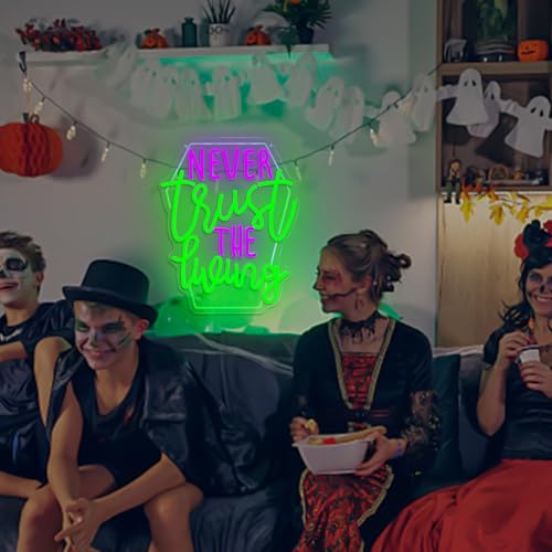 Never Trust The Living Neon Sign Halloween Wall Decor - USB Dimmable LED Light
