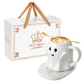 White Ghost Mug with Electric Coffee Warmer Set - 14oz, Halloween Desk Accessory