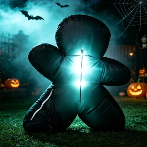 Halloween Inflatable Pumpkin Skeleton Yard Decoration - Square Variation - Light Up, Spooky & Cute