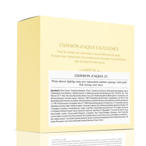 [CHALLANS de PARIS] Cushion de Aqua EX – Dewy Glow Cushion Foundation, Natural Radiance & Hydration, Buildable Coverage, Lightweight Cream Texture, 23 Natural Beige, 0.53 oz