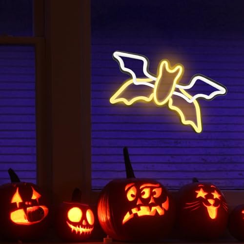 Warm Halloween Flying Bat Neon Sign - Animated Wing Flap Wall Decor