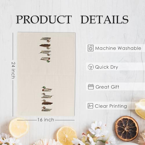 Retro Duck Mallard Kitchen Towels - Hunting Gift Dish Hand Towel - Rustic Farmhouse Decor - 16x24 in