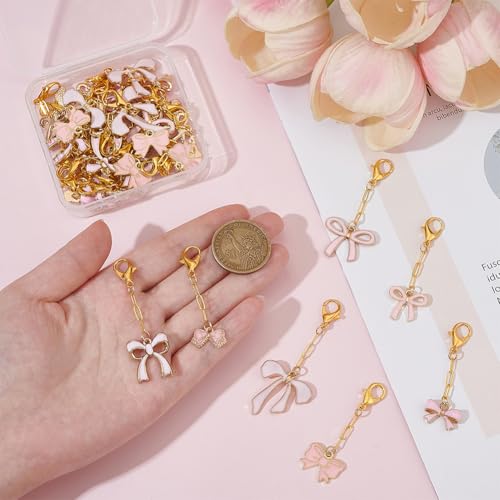 Pink Bow Keychains Set - 35 Pack of Cute Bag Charms & Purse Accessories