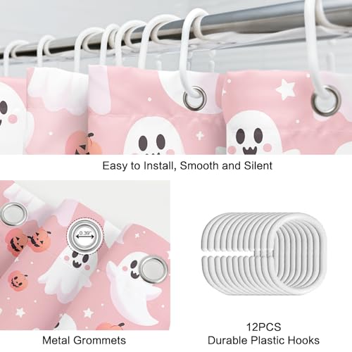 Halloween Shower Curtain Pink Cute Abstract Spooky Pumpkin Bathroom Decor with 12 Hooks - Pink3