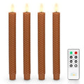 Brown Honeycomb Flameless Taper Candles with Timer & Remote - Set of 4