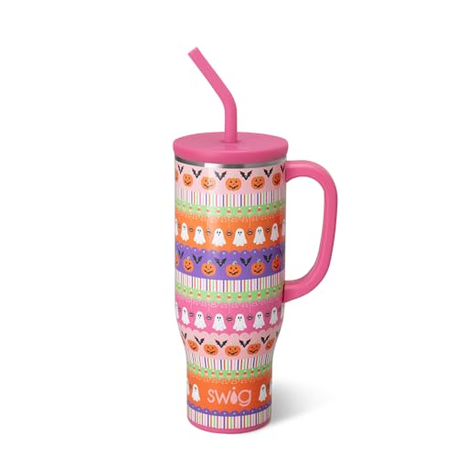 30oz Insulated Mug with Handle & Straw - Trick or Treat Halloween Pattern